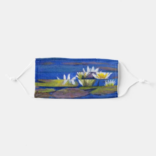 White Water Lillies on Dark Blue Water FACE MASK (Front, Folded)