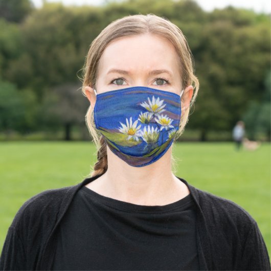 White Water Lillies on Dark Blue Water FACE MASK (Outside)