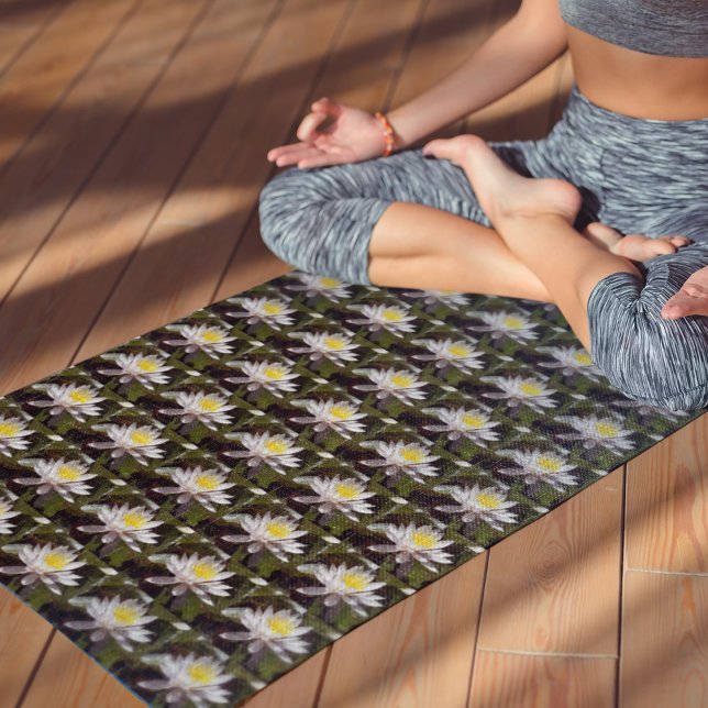 White Water Lily Floral Pattern Yoga Mat (In Situ (Person on Mat))