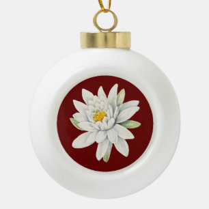 White water lily flower ceramic ball christmas ornament