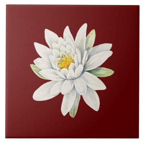 White water lily flower ceramic tile