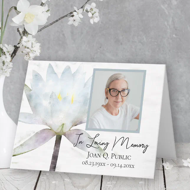 White Water Lily Flower Funeral Sympathy Thank You Card | Zazzle