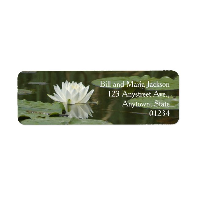White Water Lily Flower Pads Reflection in Pond Label (Front)