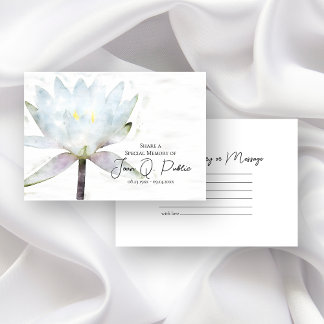White Water Lily Flower Share a Memory Funeral  Note Card