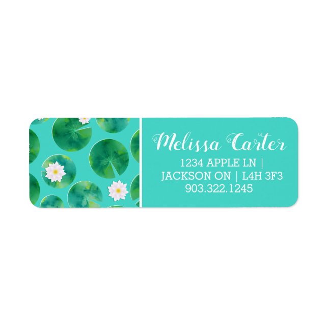 White Water Lily Flowers & Lily Pad Pattern Label (Front)