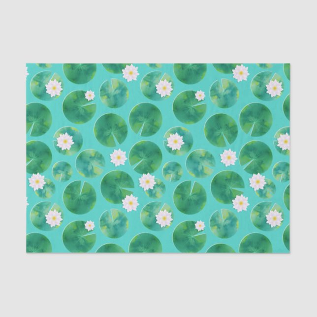 White Water Lily Flowers & Lily Pad Pattern Tissue Paper (Front)