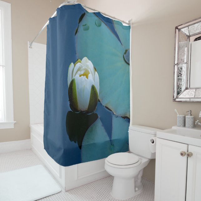 White water lily in the pond, nature photography shower curtain (In Situ)