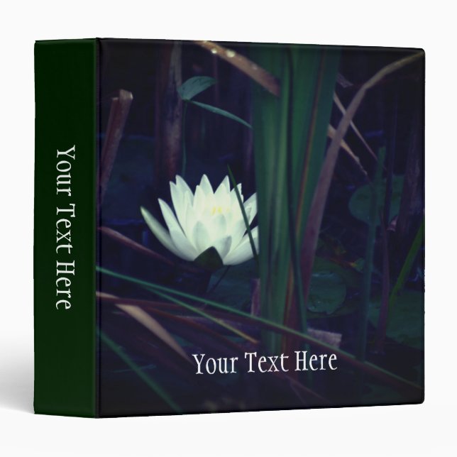 White Water Lily Lotus Blossom Floral Personalized 3 Ring Binder (Front/Spine)