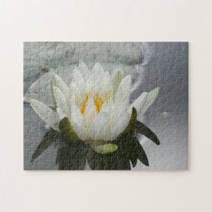 White Water Lily Lotus Blossom Flower Jigsaw Puzzle