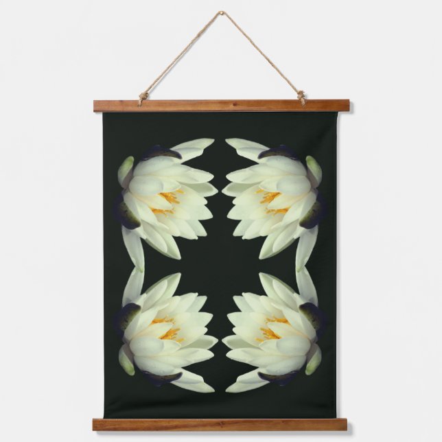 White Water Lily Lotus Flower Abstract Hanging Tapestry (Front)
