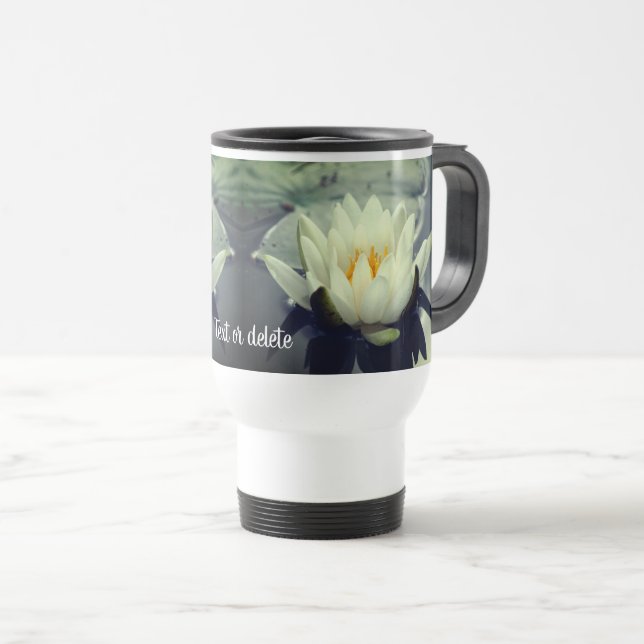 White Water Lily Lotus Personalized      Travel Mug (Front Right)