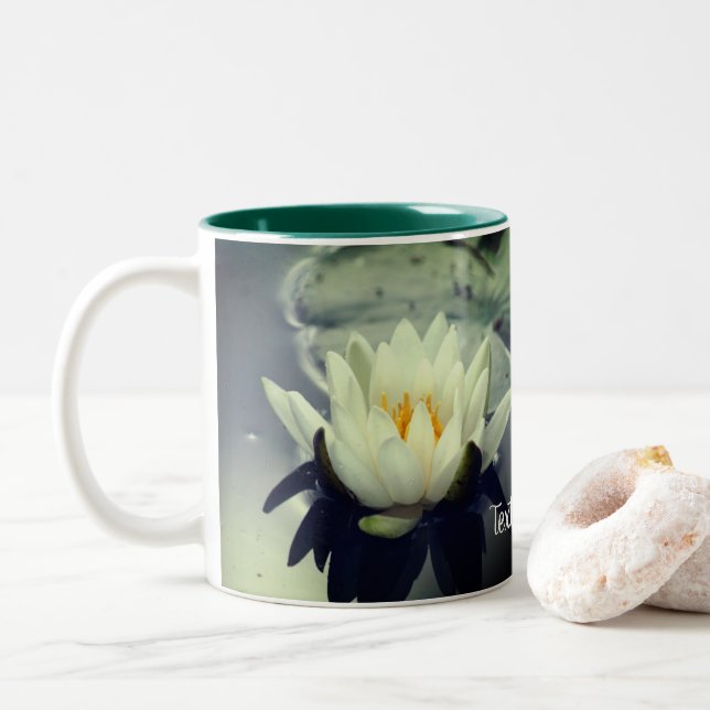 White Water Lily Lotus Personalized     Two-Tone Coffee Mug (With Donut)