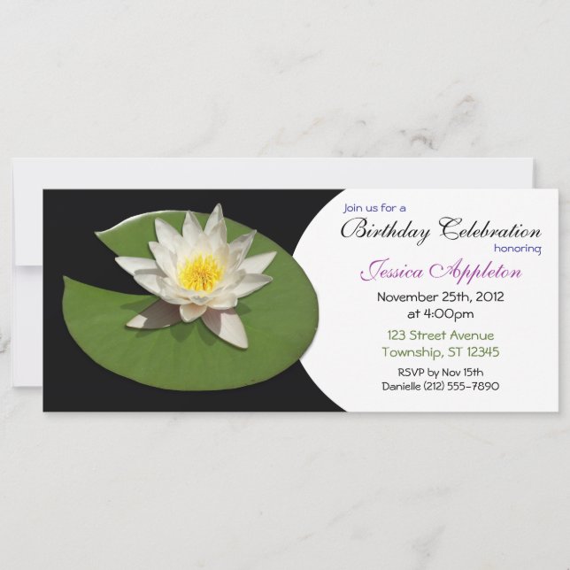 White Water Lily Pad Birthday Invitation (Front)