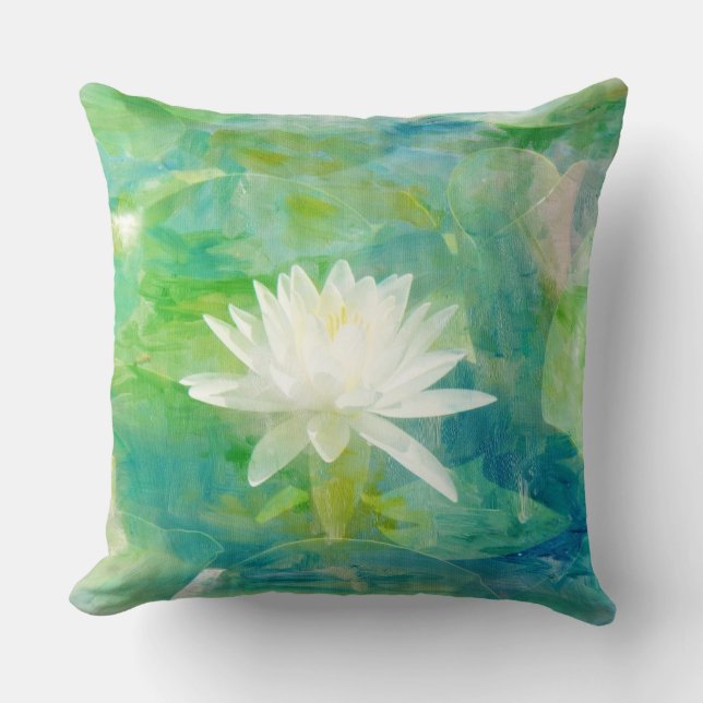 White Water Lily Throw Pillow (Front)