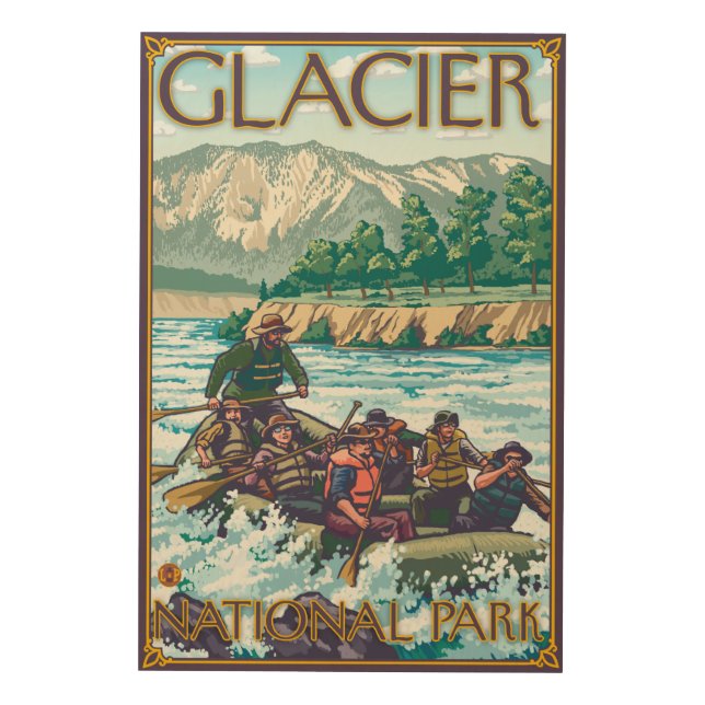 White Water Rafting - Glacier National Park, MT Wood Wall Art (Front)