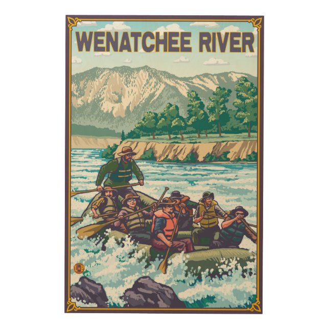 White Water Rafting - Wenatchee River, Washingto Wood Wall Art (Front)
