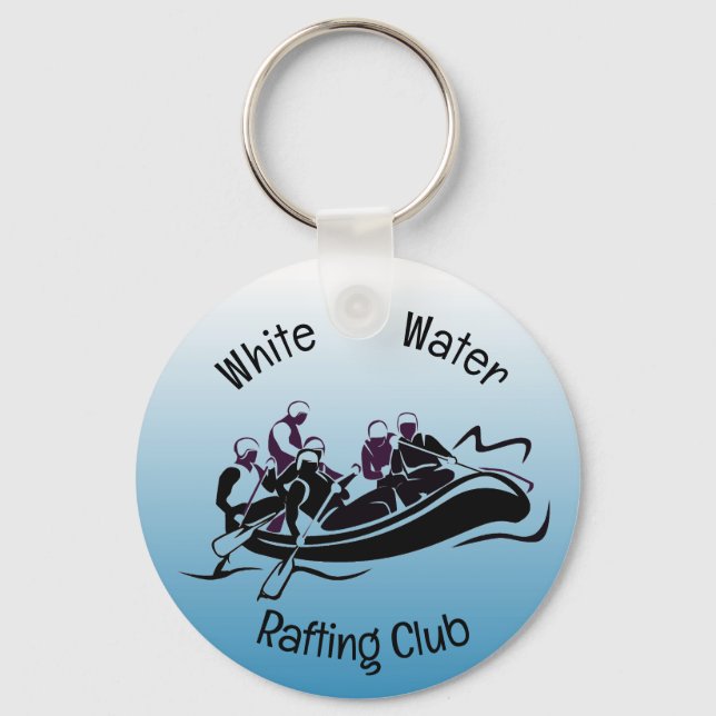 White Water River Rafting Design Button Keychain (Front)