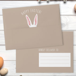 White Watercolor Bunny Ears On Beige Happy Easter Envelope