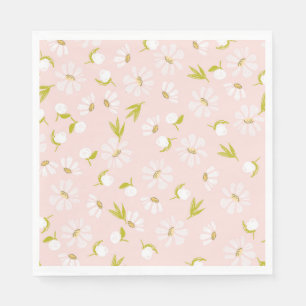 White Watercolor Daisies On Pink Napkins