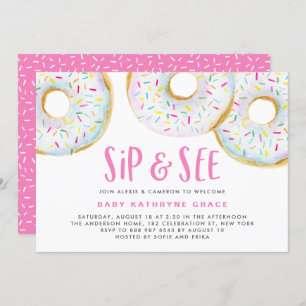 White Watercolor Donuts Sprinkles Sip and See Invitation