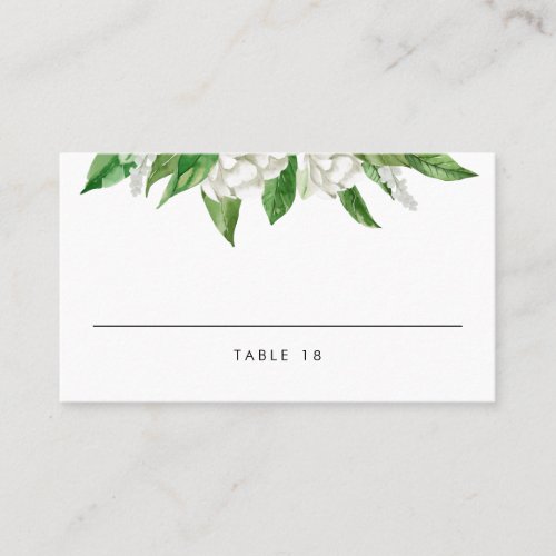 White Watercolor Floral Blooms Greenery Wedding Place Card