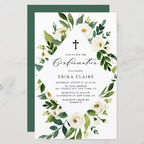 White Watercolor Floral Frame Confirmation Invite
