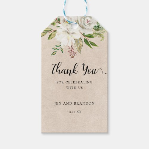 White Watercolor Floral Kraft Favor Wedding Gift Tags