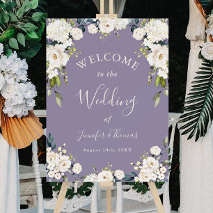 White Watercolor Floral Lavender Wedding Welcome Foam Board