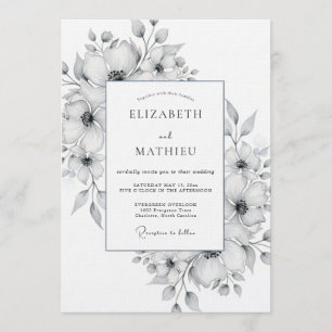 White Watercolor Floral Romance Wedding Invitation