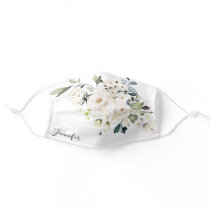 White Watercolor Floral Wedding Bouquet with Name Adult Cloth Face Mask