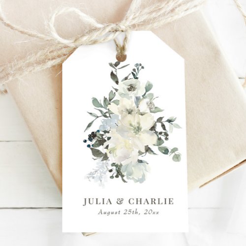 White Watercolor Floral Wedding Favor Tags