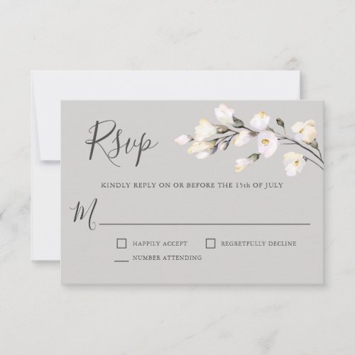 White Watercolor Floral Wedding RSVP