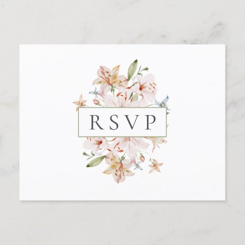 White Watercolor Floral Wedding RSVP Invitation Postcard