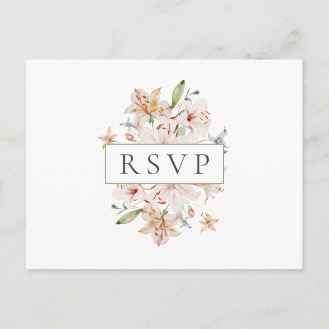White Watercolor Floral Wedding RSVP Invitation Postcard (Front)