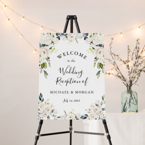 White Watercolor Floral Wedding Welcome Sign