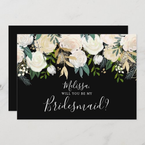 White Watercolor Floral Will You Be My Bridesmaid Invitation