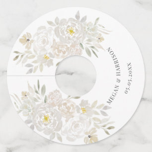 White Watercolor Flower Wedding Wine Glass Tag