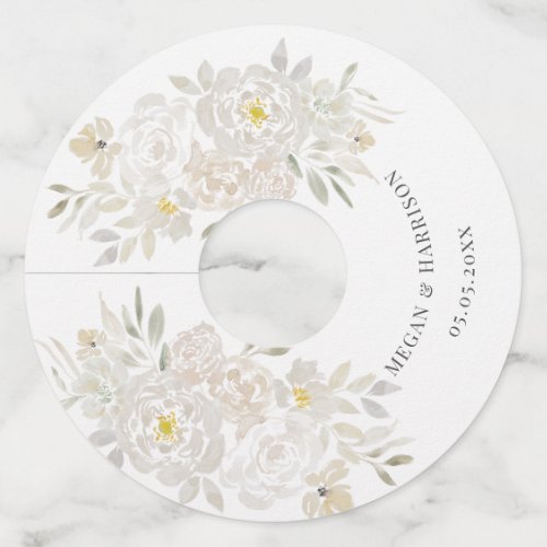 White Watercolor Flower Wedding Wine Glass Tag