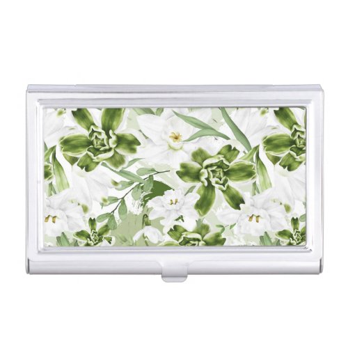 White Watercolor Flowers 2 Business Card Case