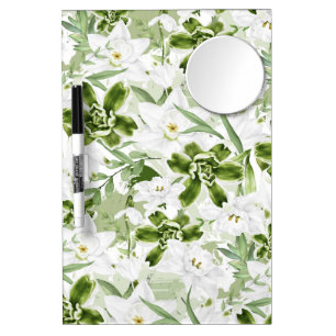White Watercolor Flowers 2 Dry Erase Board With Mirror