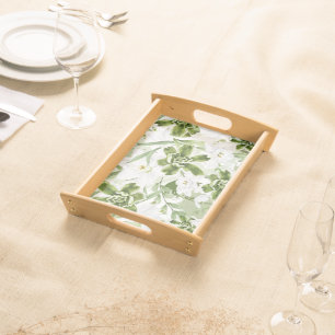 White Watercolor Flowers 2 Serving Tray