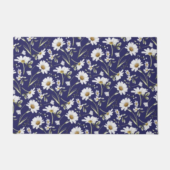 White Watercolor Flowers Doormat (Front)