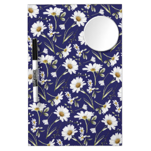 White Watercolor Flowers Dry Erase Board With Mirror