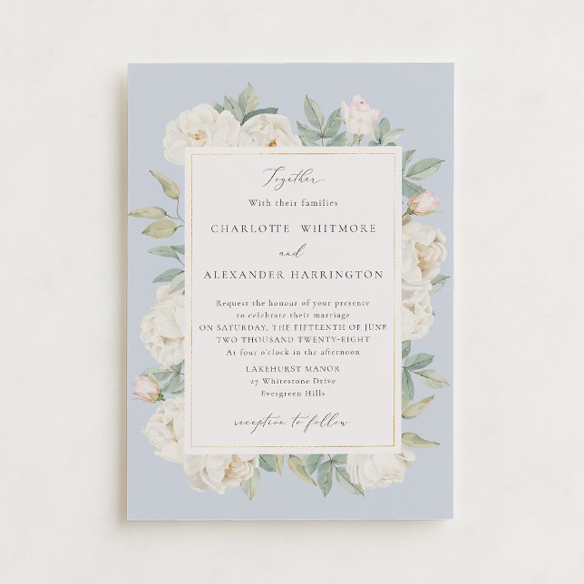 White watercolor Flowers, light blue  wedding  Invitation (Creator Uploaded)