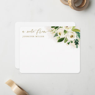 White Watercolor Flowers Script Note Card
