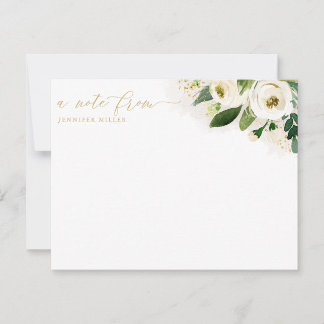 White Watercolor Flowers Script Thank You Card (Front)