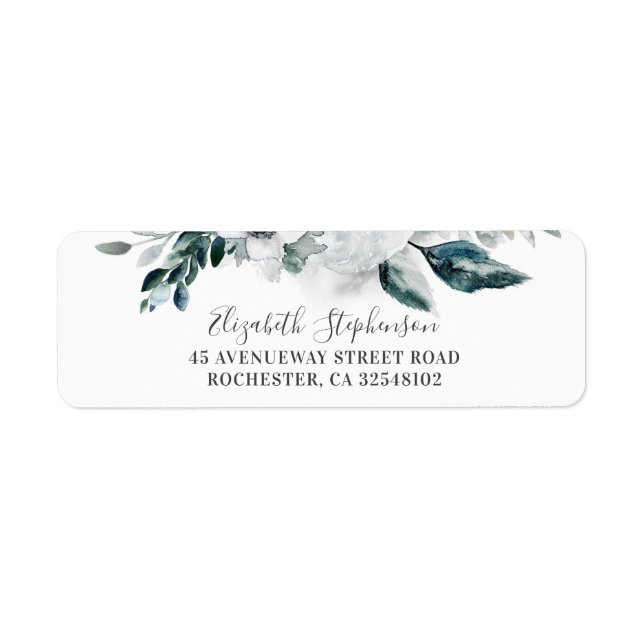 White Watercolor Flowers Wedding Label (Front)