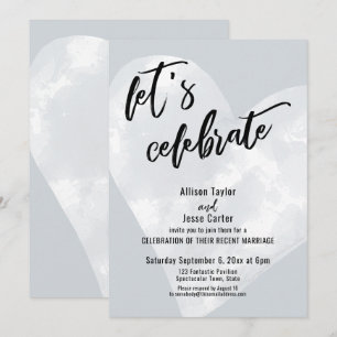 White Watercolor Heart Let's Celebrate Light Gray Invitation