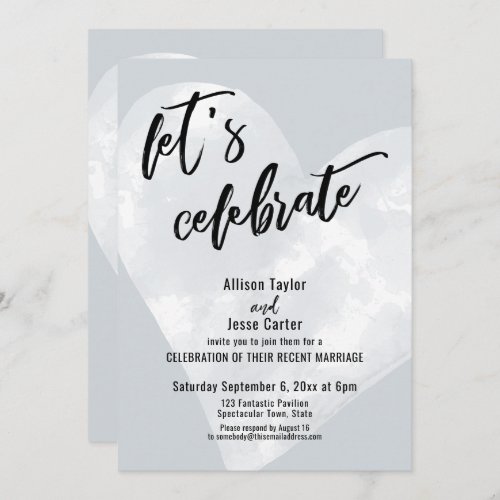 White Watercolor Heart Lets Celebrate Light Gray Invitation