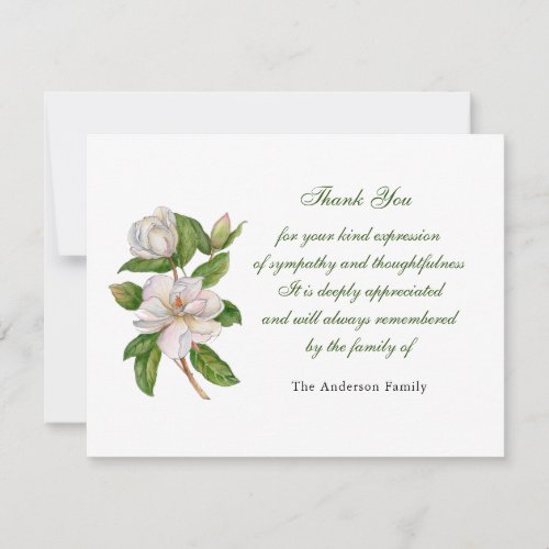 White watercolor Magnolia flower Thank You Card